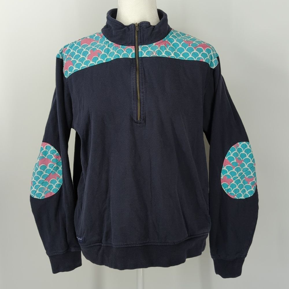Simply Southern 1/4 Zip Sweater with Blue & Pink Ocean Turtle Whale Design Large
